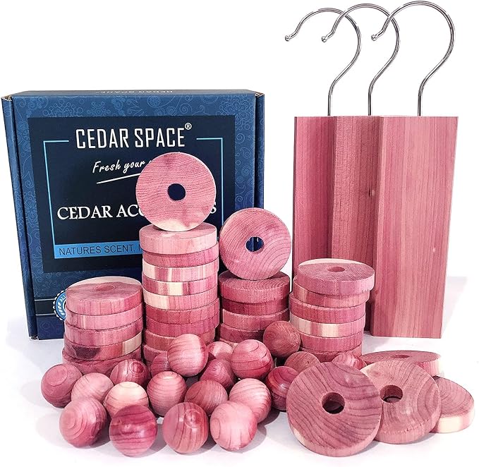 Cedar Blocks for Clothes Storage, Cedar Wood Chips and Balls for Drawer 60PCS, Closet and Kitchen Freshener, 100% Natural Cedar Blocks