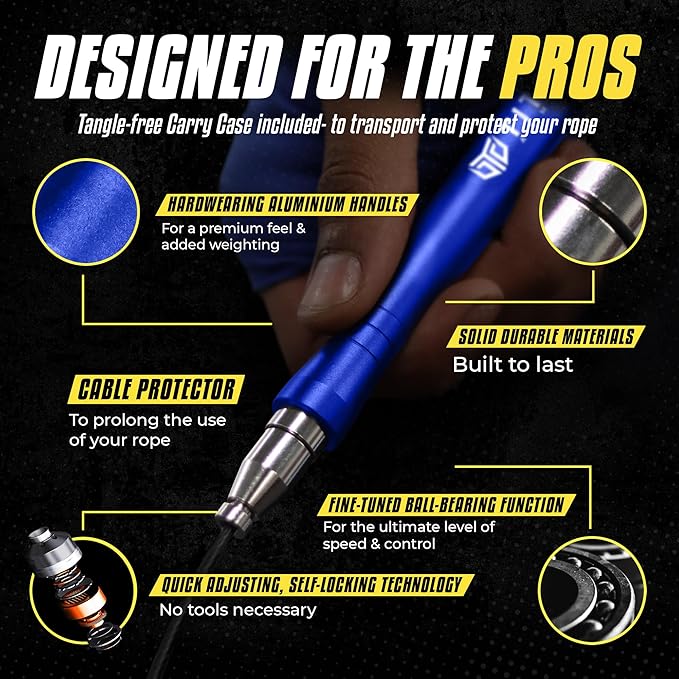 Titan Armour® Speed Rope - Professional Self-Locking & Adjustable, Adult Speed Jump Rope | 2 x Steel Ropes, Cable Protector & Travel Case | Jump Rope Crossfit, Boxing, Fitness MMA for Men & Women