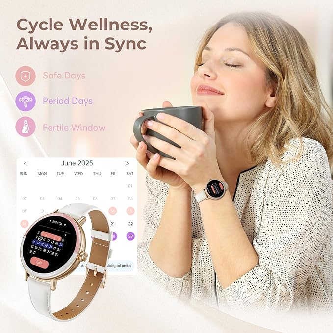 Smart Watches for Women, 1.27'' HD Round Ladies Fitness Trackers with Heart Rate/SpO2 Monitor Sleep/Calorie/Step Tracker 100+ Sports Modes IP68 Waterproof for Android/iOS, Rose Gold/Off White