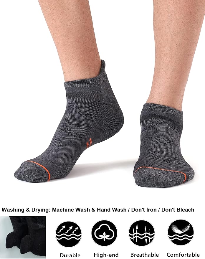 CS CELERSPORT 6 Pack Men's Running Ankle Socks with Cushion, Low Cut Athletic Sport Tab Socks