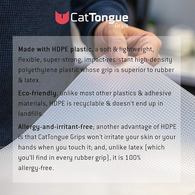 CATTONGUE GRIPS Non-Adhesive Anti-Slip Mat - Multi-Purpose Non-Slip Pad for Countertops, Desks, Tables & Workspaces - Ideal Desk Mat, Drawer Liner, Laptop Pad & More (Black & Clear, 8” x 12”)