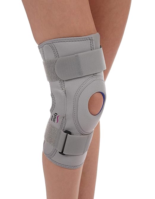 TYNOR Hinged Knee Brace with Double Strap Adjustable Neoprene Knee Support For Men & Women, Arthritis, Meniscus Tear, ACL with Open Patella with Removable Metal Hinges & Side Stabilizers (Small)