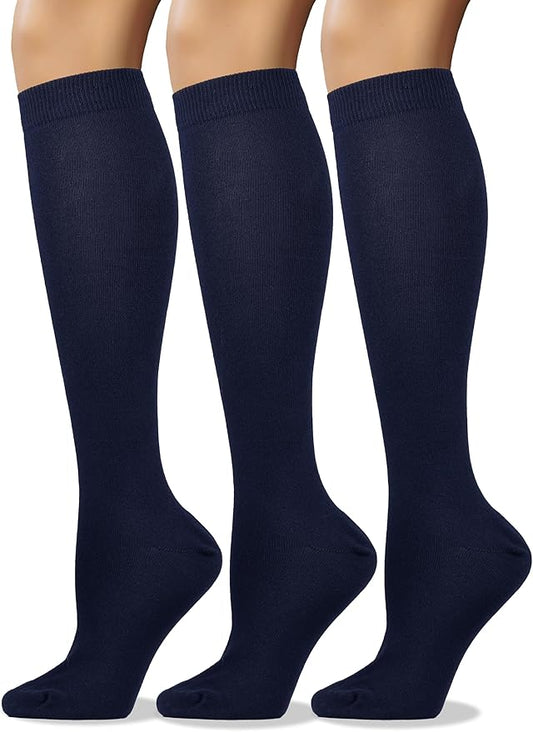 COTTON DAY Women's Soft Combed Cotton Knee High Long Calf Dress Socks Seamless Toe Black White Gray Navy Blue Brown