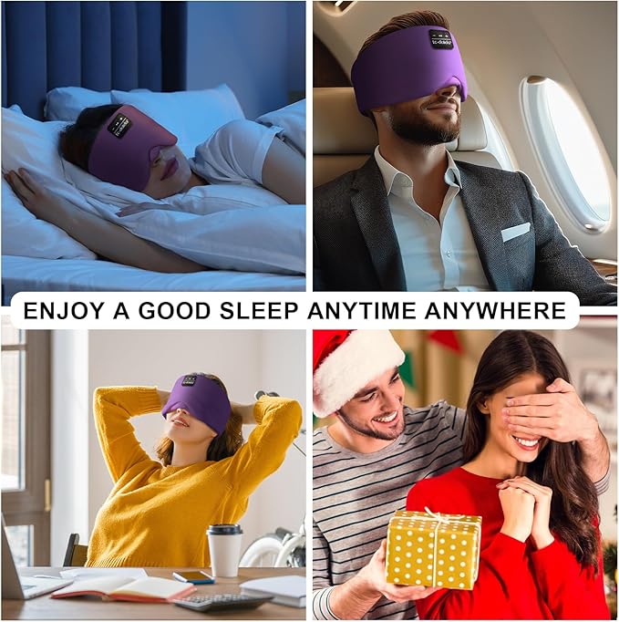 LC-dolida Sleep Mask with Bluetooth Headphones, Ice Silk Sleep Headphones with Bluetooth 5.4, Total Blackout Eye Mask for Sleeping, Sleep Soft Mask for Women Men, All Night Sleep, Travel(Purple)