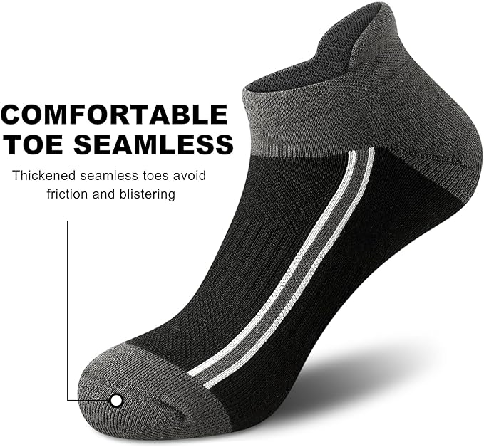 Gonii Men's Running Athletic Ankle Socks - Thick Cushioned Low Cut Socks (5 Pairs)