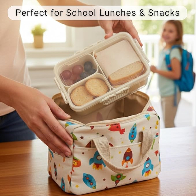 2 Pack Mini Snackle Box Container - 4 Compartment Divided Serving Tray with Lid for Meal Prep, Lunch, School - Dishwasher Safe, Reusable Travel Snack Box for Candy, Fruits, Snacks