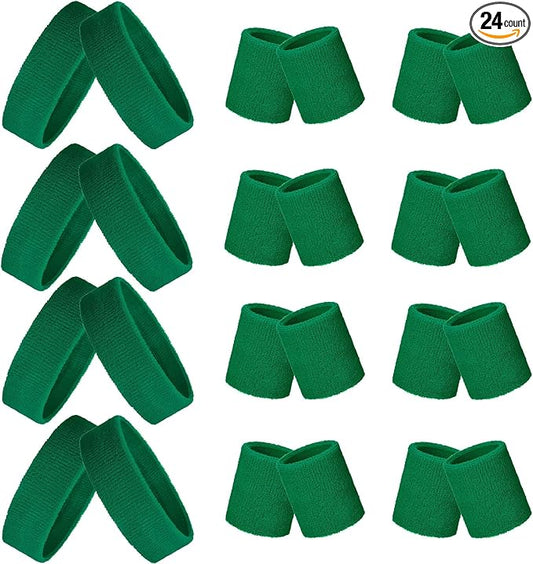 24 Pieces 80s Neon Sweatbands Set, Include 8 Sports Headbands and 16 Sweat Wristbands Elastic Athletic Tennis Sweat Bands Bulk for Man Woman