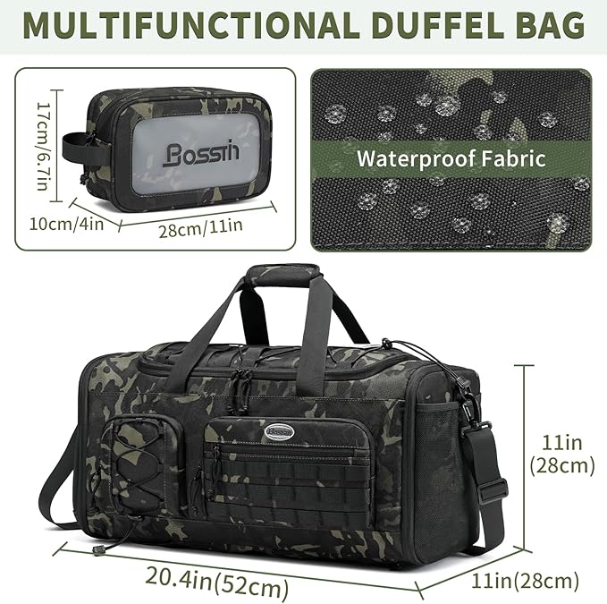 Bosstin Gym Bag for Men & Women,45L Travel Duffle Sports Duffel Bag Gym Weekender Overnight Backpack with Shoe Compartment (GREEN CAMOUFLAGE)