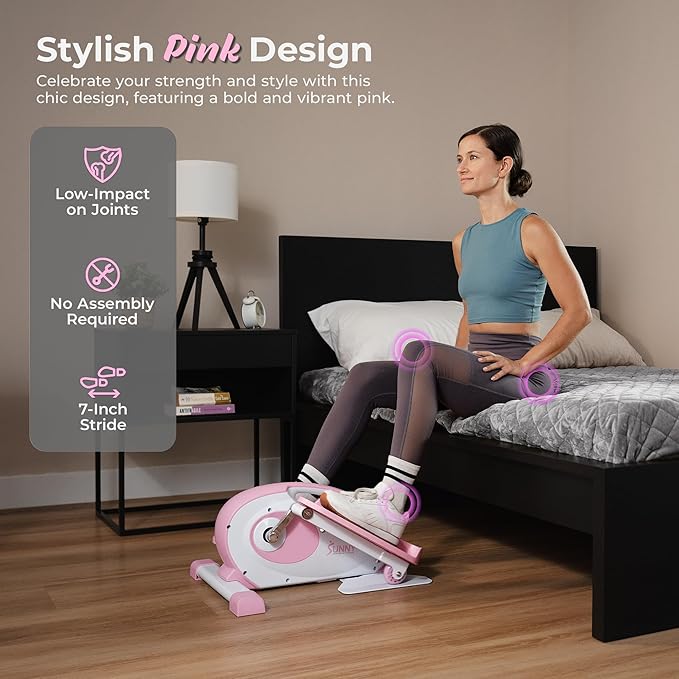 Sunny Health & Fitness Sitting Under Desk Pedal Exerciser, Portable Training Machine for Senior Exercise, Home Workout Elliptical & Bike, Optional Free SunnyFit App Connection, Motorized, or in Pink