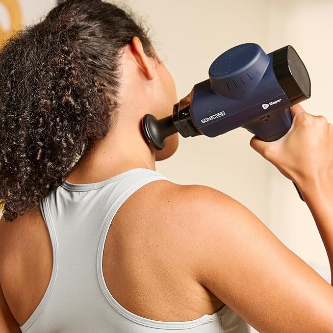 LifePro Sonic Pro Handheld Electric Massage Gun – Deep Tissue Percussion Massager Gun with 10 Speeds & 9 Heads – Muscle Massager for Athletes Back, Legs, Arms