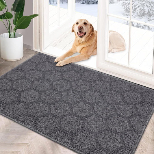 FONEYI Indoor Door Mat, Entrance Rug 24" x 36" Non-Slip Rubber Backing, Machine Washable Entry Rug, Low Profile Absorbent Dirt Trapper Doormat Inside Floor Mats for Entryway, Grey