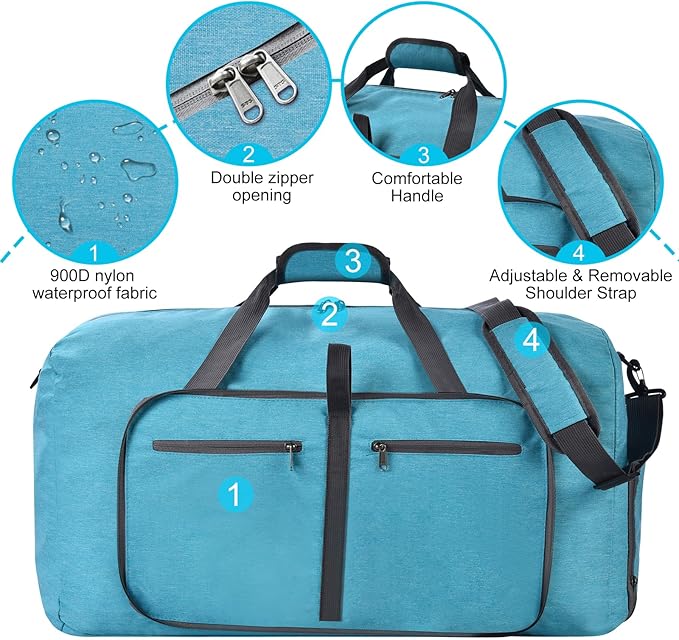 Felipe Varela Duffle Bag with Shoes Compartment and Adjustable Strap,Foldable Travel Duffel Bags for Men Women,Waterproof Duffel Bags