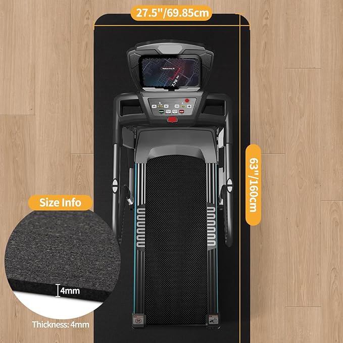 Fitness Equipment Mat for Hardwood Floors - 100% Recycled Rubber for Home Gym Flooring, Durable Workout Fitness Mats, Walking Pad Exercise Bike Equipment, Non-Slip 0.16" Thick, Black