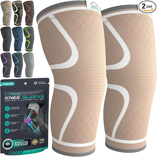 Modvel Compression Knee Brace for Women & Men, 2-Pack Knee Brace for Running Knee Pain, Knee Support Compression Sleeve, Workout Sports Knee Braces for Meniscus Tear, ACL & Arthritis Pain Relief