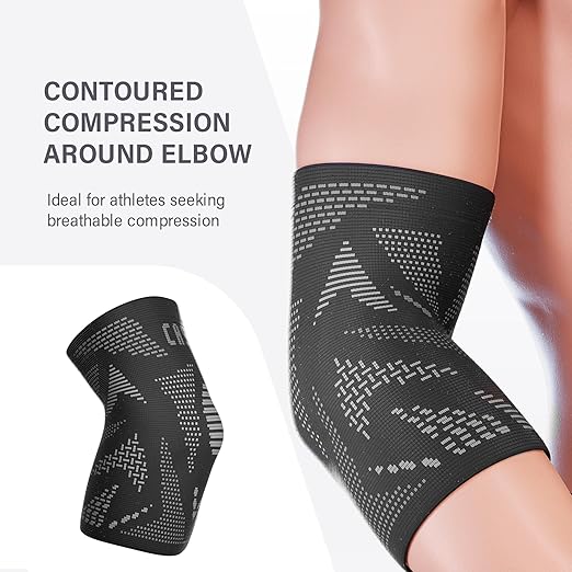 Caspe 2 Pack Elbow Compression Sleeve for Men & Women – Tennis Elbow Brace, Arm Support & Pain Relief for Tendonitis, Bursitis, Weightlifting, Golf & Sports – Breathable, Non-Slip (Black, Large)