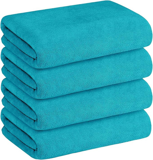 JML Bath Towel, Microfiber Bath Towels Set, 4 Pack (30" x 60") - Large Size, Extra Absorbent, Quick Drying, Multipurpose Use as Hair Wrap for Women, Bath, Fitness, Sports, Yoga, Teal