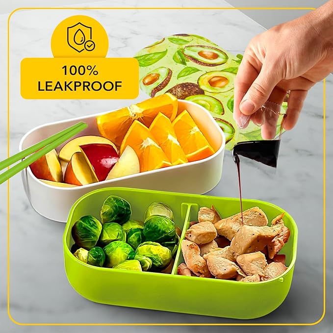 Insulated Stackable Bento Box for Adults with Reusable Chopsticks Japanese Lunch Box Microwavable & Leak Proof Lunch Containers for Men & Women Modern Cute Food Container with Compartments (Green)