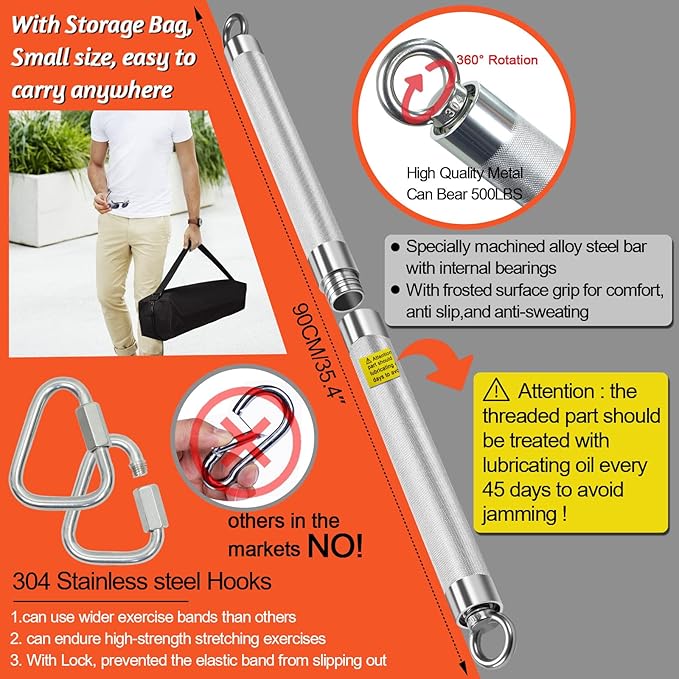 DASKING Resistance Band Bar Set for Home Gym, 500LB Total Resistance with Longer Bar & 4 Stackable Bands, Detachable for Full Body Workouts, Door Anchor, Exercise Guide