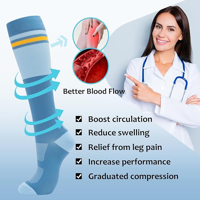 fenglaoda Compression Socks Women Men 4 Pairs, Knee High Support Socks for Running, Sports, Travel, Flight, Nurse