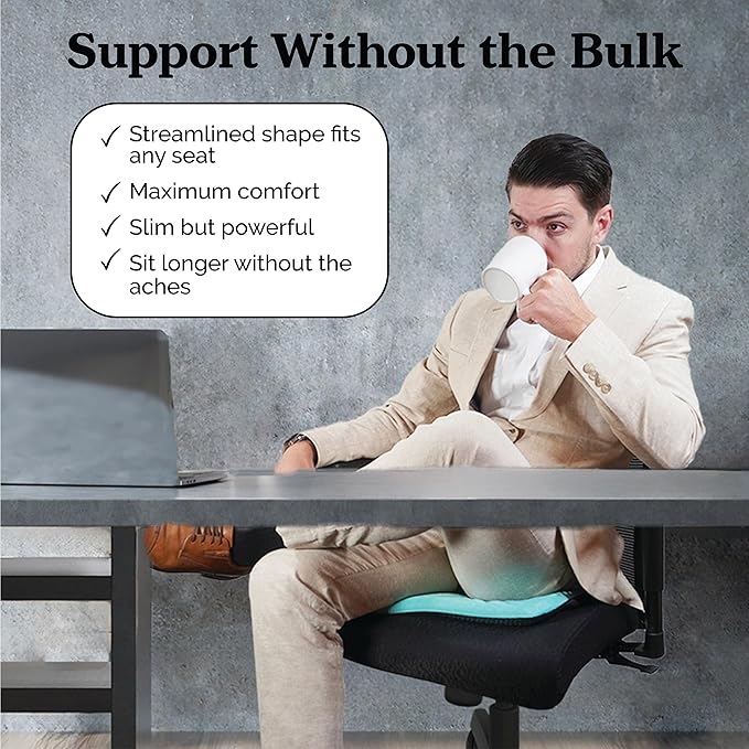 Gel Seat Cushion for Tailbone Support and Relief from Butt and Back Pain and Pressure - Cushions are Large Thick and Comfortable - Ideal for Office Chairs Driving Travel and Long Sitting