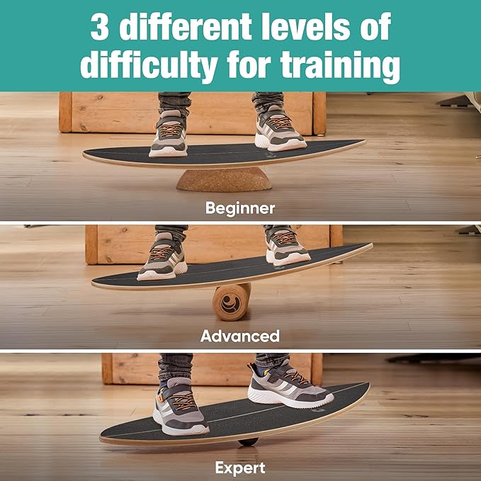 Wooden Balance Board - unique [incl. corc roller, corc hemisphere and balance ball] Balance Board Kids - Balance Boards for Adults - Indo Board Mobo Board Gibbon Board Giboard Slackboard Balancing