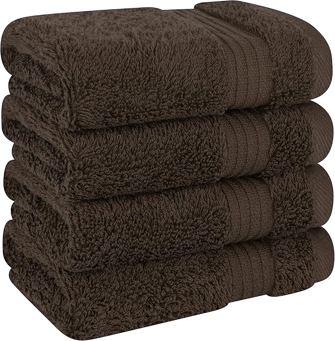 Cotton Paradise 100% Cotton Turkish Washcloth Set for Bathroom, 4 Piece Soft Absorbent Small Hand Face Towels Wash Rags, Brown