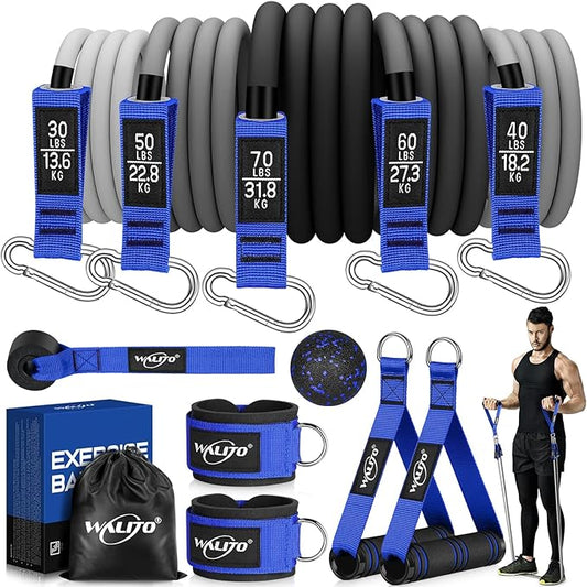 WALITO Resistance Bands Set - Exercise Bands with Handles, Door Anchor, Legs Ankle Straps, for Heavy Resistance Training, Physical Therapy, Muscle Training, Yoga, Home Workouts, Gym