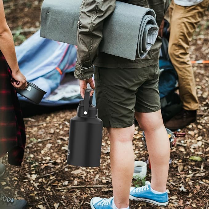 1 Gallon Water Bottle Insulated(Cold for 48 Hrs),BPA Free&Leak Proof,128oz Stainless Steel Water Jug with Handle for Gym,Hiking,Camping&Travel,Black Large Thermo