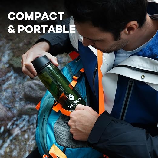 Survimate 5-Stage 0.01μm Ultra-Filtration Filtered Water Bottle, BPA-Free Material, NSF/ANSI 42&372 Certified, Portable Water Filter Bottle for Survival, Camping, Hiking, and Emergency Use