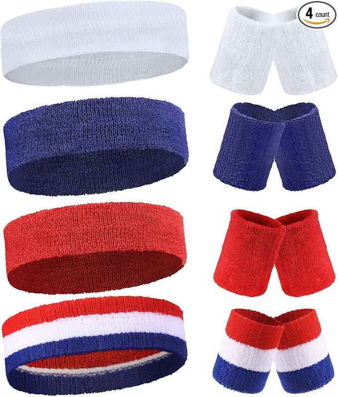 Civaner 12 Pcs 80s 90s Sweatbands Neon Headbands Wristbands for Men Women Party Sports Cotton Headbands Terry Cloth Athletic Sweat Bands for Tennis Football Gym Workingout Accessories