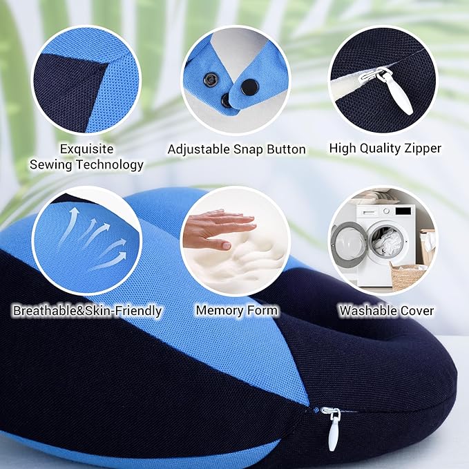 COOLBEBE Kids Travel Neck Pillow, Softly Double Support Travel Pillow for Car & Airplane, Traveling Gifts for Toddler & Children (1, Haze Blue)