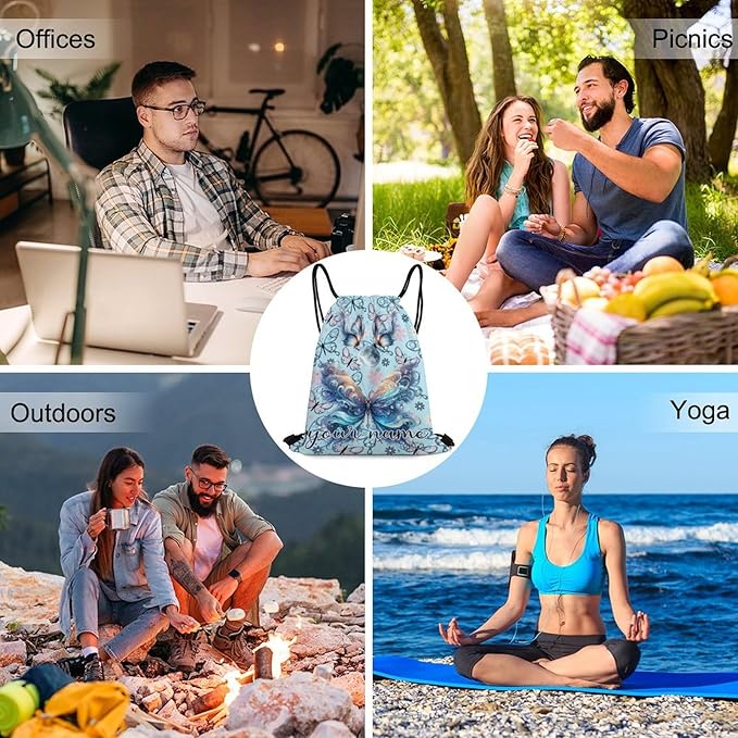 Custom Butterfly Drawstring Backpack - Cute Cinch Sack, String Backpacks for Kids Boys Girls Women Men for Gym Outdoor Sports Travel Athletic Drawstring Bag - Lightweight/Foldable