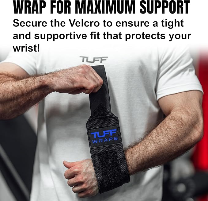 TuffWraps 16" Wrist Wraps: No Thumb Loops, Quality Gym Wrist Wraps for Weightlifting, Bench Press, Powerlifting, and Cross-Training—Try The Belt Loop Tightening System
