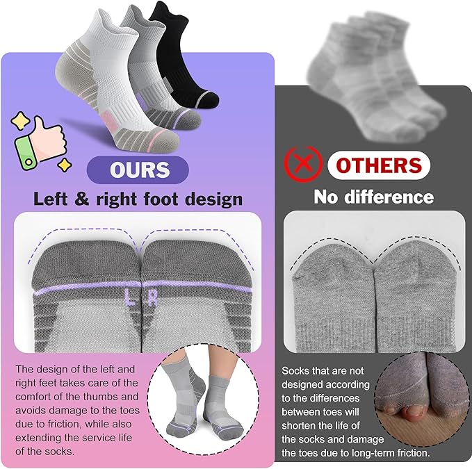 Gonii Women's Compression Ankle Socks with Cushion & Arch Support| Lightweight & Moisture-Wicking for Running 3 Pairs