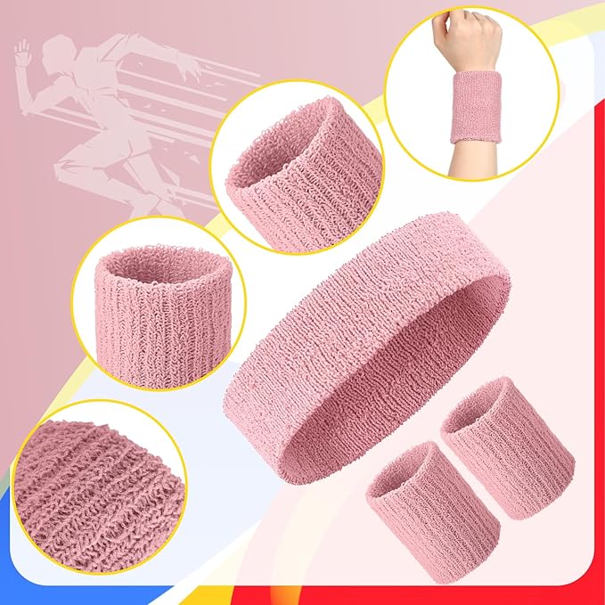 Civaner 12 Pcs 80s 90s Sweatbands Neon Headbands Wristbands for Men Women Party Sports Cotton Headbands Terry Cloth Athletic Sweat Bands for Tennis Football Gym Workingout Accessories