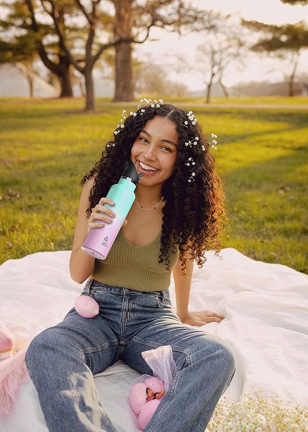 Stainless Steel Double Wall Water Bottles, Vacuum Insulated Bottle With Straw Lid, Insulated Water Bottle Keeps Water Cold for 24 Hours, Hot for 12 Hours, Hiking, Sports