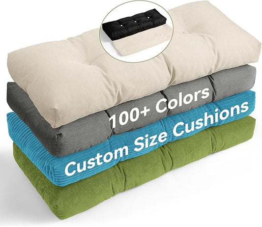 Custom Tufted Bench Cushion with Removable Washable Cover, High-Density Memory Foam, Customize Fabric Size Color Bench Cushion for Indoor/Outdoor Furniture Window Seat/Garden Waterproof