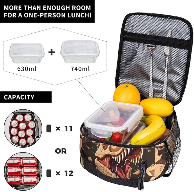 Insulated Lunch Box for Women Men, Dinosaur Lunch Box Reusable Portable Lunch Bag Cooler Tote Waterproof Lunch Container for Office Picnic Work Travel