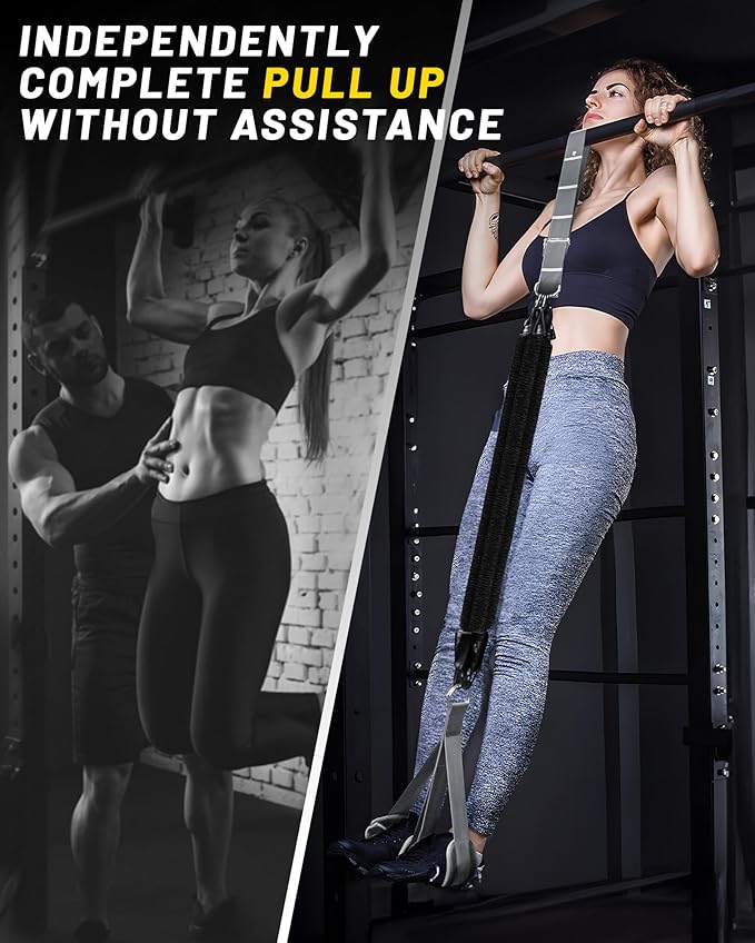 MANUEKLEAR Heavy Duty Resistance Bands for Pull Ups, Pull Up Assistance Bands with Scale Tracking Feature, Adjustable Pull Up Assist Band with Five 50-Pound Pull Up Bands and Fabric Feet/Knee Rest