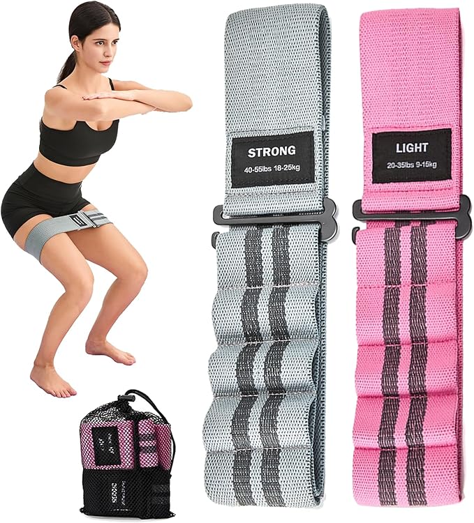 Adjustable Fabric Resistance Bands for Squats, Glutes & Legs – 5 Levels of Customizable Size, Width & Tension, Non-Slip Booty Bands for Men and Women, Pilates & Yoga Workouts(Medium)
