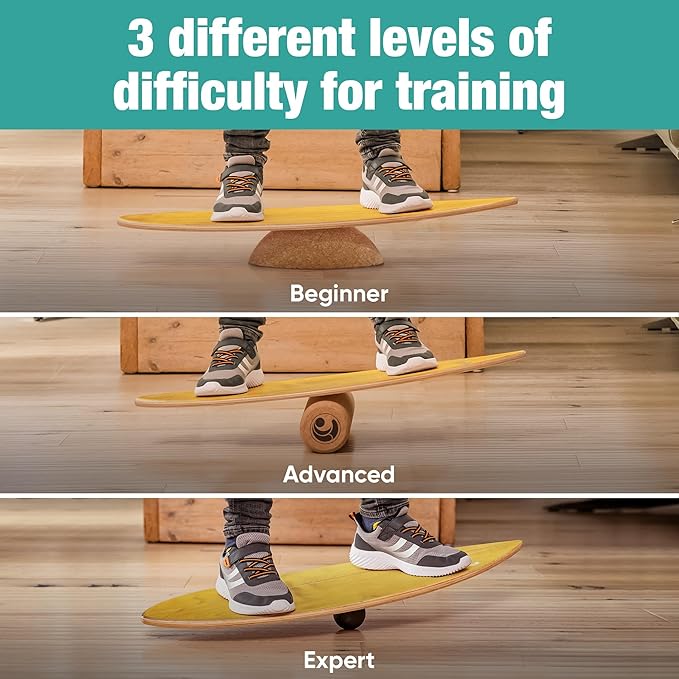 Wooden Balance Board - unique [incl. corc roller, corc hemisphere and balance ball] Balance Board Kids - Balance Boards for Adults - Indo Board Mobo Board Gibbon Board Giboard Slackboard Balancing