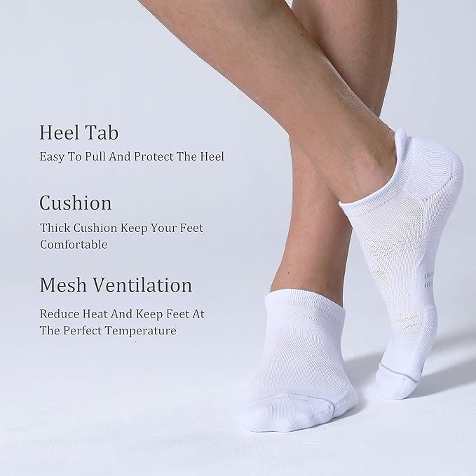 CS CELERSPORT 6 Pack Men's Running Ankle Socks with Cushion, Low Cut Athletic Sport Tab Socks