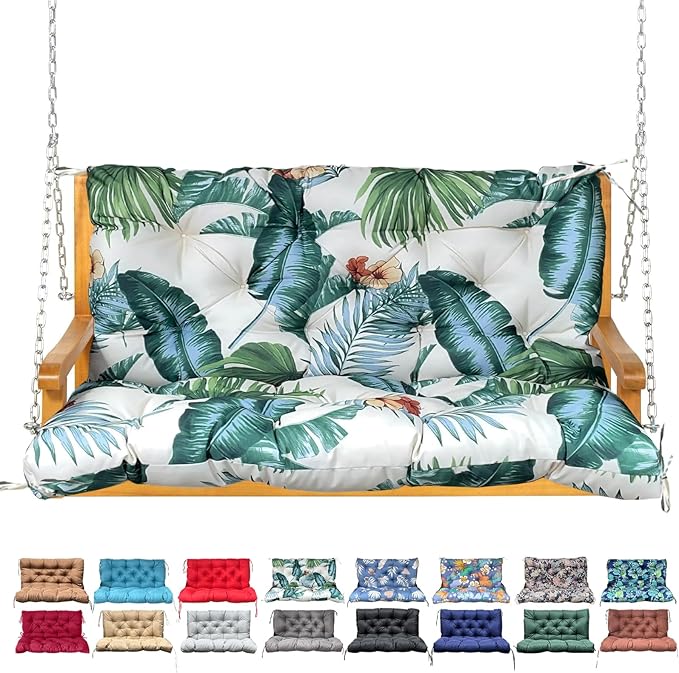 Porch Swing Cushion with Backrest,Waterproof Bench Cushion for Outdoor Furniture,2-3 Seater Replacement Thickened swing cushion with Ties,Patio,Outdoor,Backyard and Garden (Hawaiian Flower,47x40")