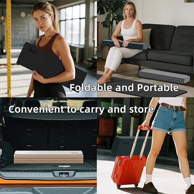 1/2inch Extra Thick Foldable Yoga Mat with SGS Certified Odourless POE Material - Light Weight Non Skid Easy to Clean Travel Workout Excercise Mat, 71x24inch