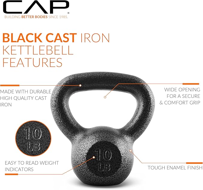 CAP Barbell Black Cast Iron Kettlebell Single or Set | 10-80 Lbs