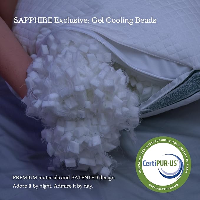 DreamyBlue Gusseted Sapphire Pillow • Adjustable Loft, Luxury Cover, Shredded Memory Foam Fill w/Cooling Beads • Ideal for Wide Shoulders • Neutral Alignment for All • CertiPUR-US Certified (King)