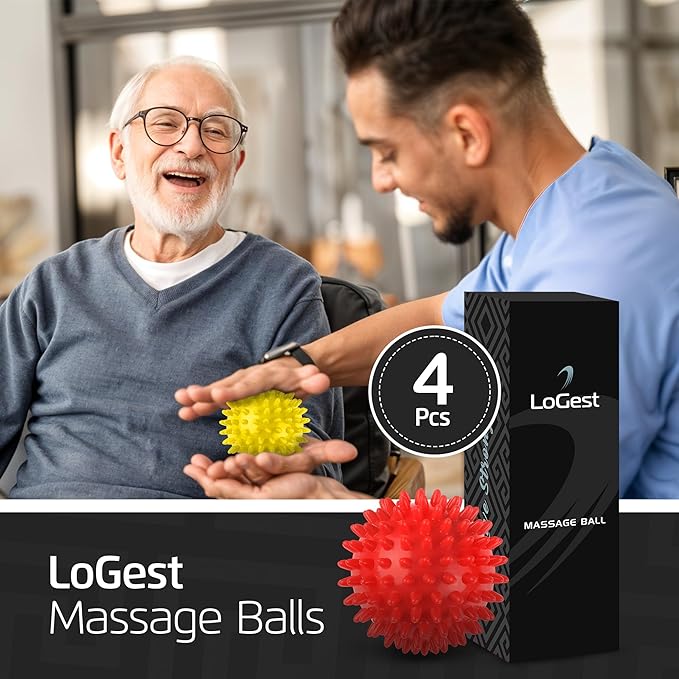 Logest 4-Piece Set Foot Massage Ball - for Trigger Point Therapy, Injury Rehabilitation & Deep Tissue Massage Balls - Prevent Stiffness & Improve Strength - Silicon with Nodules - Spike Ball