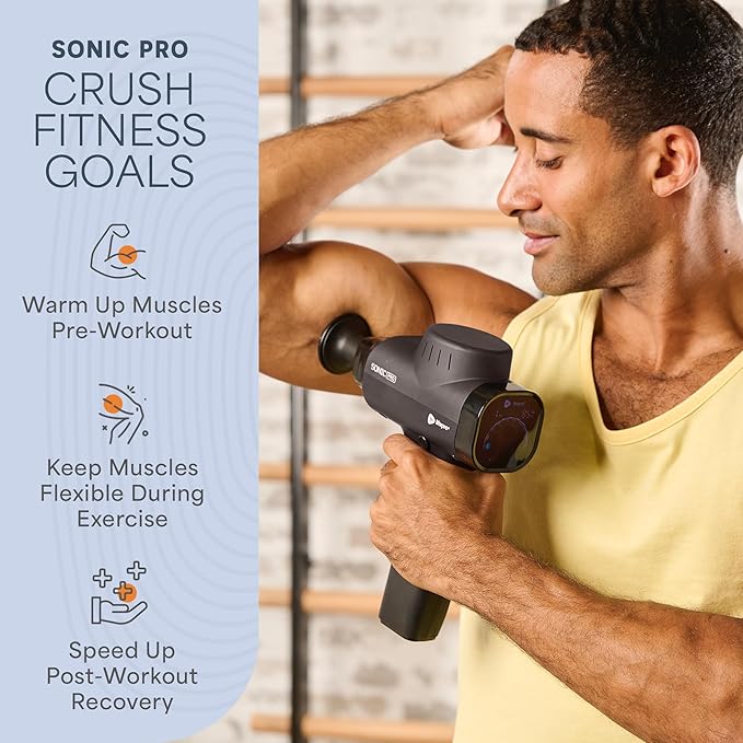 LifePro Sonic Pro Handheld Electric Massage Gun – Deep Tissue Percussion Massager Gun with 10 Speeds & 9 Heads – Muscle Massager for Athletes Back, Legs, Arms