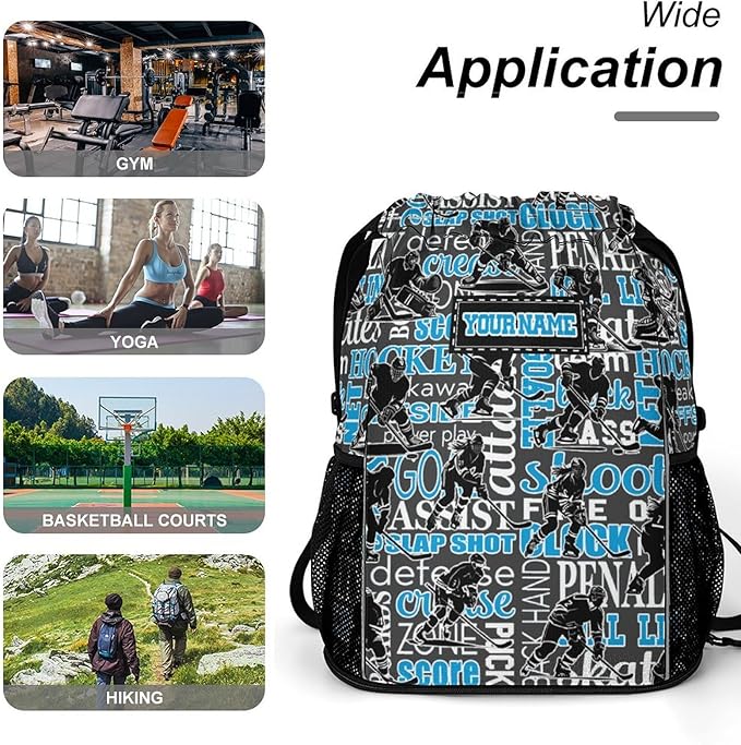 Custom Hockey Drawstring Backpack - Cool Cinch Sack, String Backpacks with Pocket for Kids Women Men Boys Girls for Gym Outdoor Sports Travel Athletic Drawstring Bag - Lightweight/Foldable