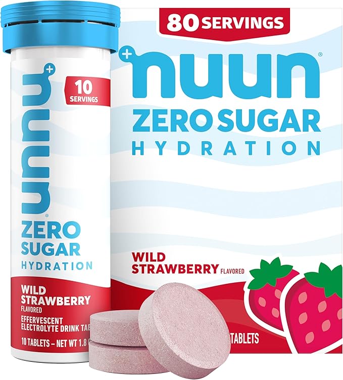 Nuun Zero Sugar Hydration Electrolyte Tablets - Sodium, Potassium, Chloride, Calcium, Magnesium, Light & Delicious Fruit Flavors, No Sugar, Gluten Free, Vegan, Wild Strawberry (80 Servings Total)